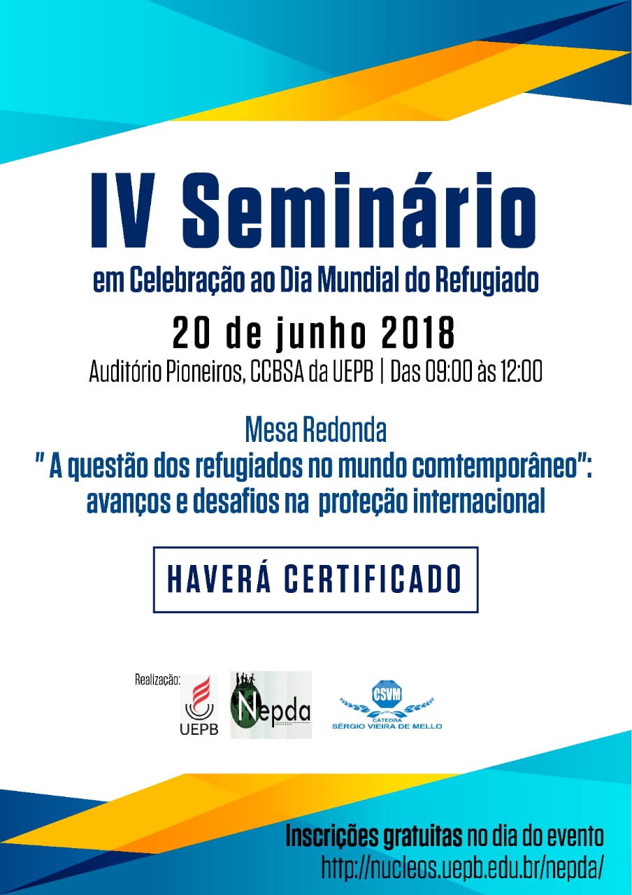 IV Seminário Dia do Migrante, CSVM/NEPDA/UEPB, 20/06/2018